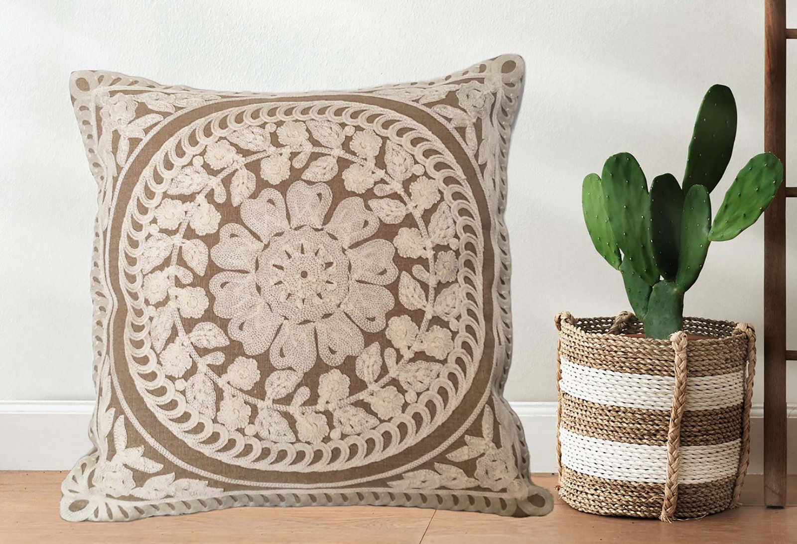 crewel embroidered cushion cover 16x16 inch