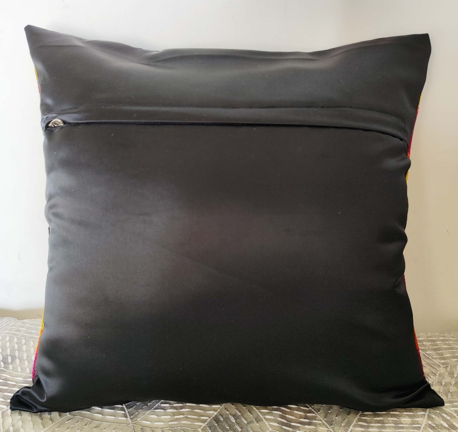 Multicolor Geometric Embroidered Cushion Cover – 16x16 inch | Satin Finish Decorative Throw Pillow by Kalps Decor (Pack of 1) - Image 3