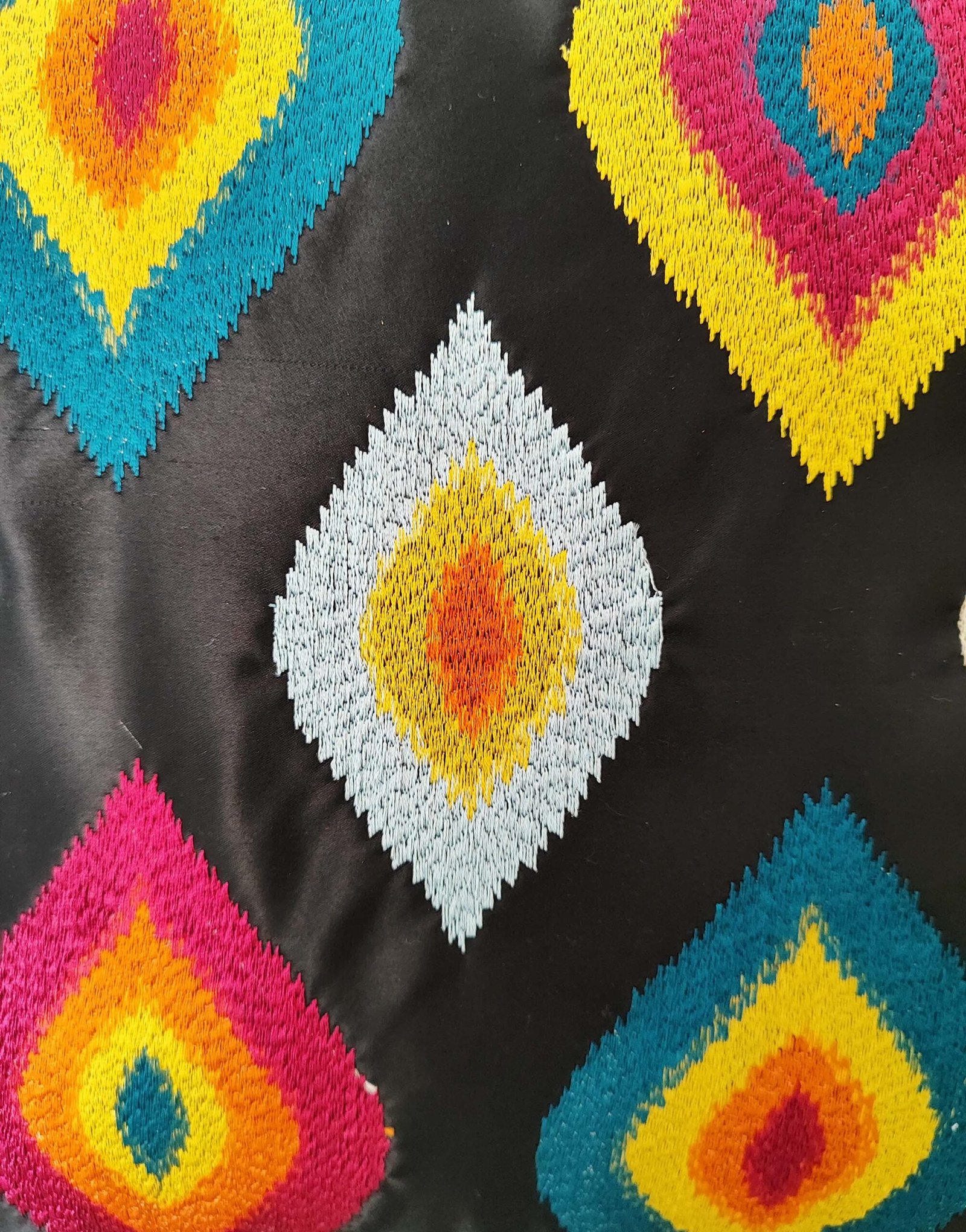 Multicolor Geometric Embroidered Cushion Cover – 16x16 inch | Satin Finish Decorative Throw Pillow by Kalps Decor (Pack of 1) - Image 4