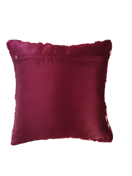 Maroon Faux Fur Cushion Cover with Golden Sequin Work – 16x16 inch | Decorative Throw Pillow for Sofa, Bed & Party Decor by Kalps Decor (Pack of 1) - Image 2