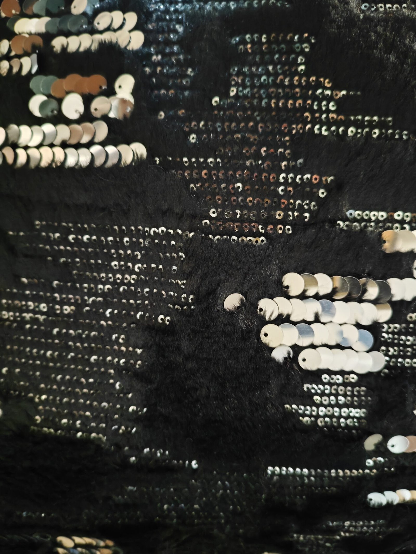 Black Faux Fur Cushion Cover with Silver Sequin Work – 16x16 inch | Glam Decorative Throw Pillow by Kalps Decor - Image 3