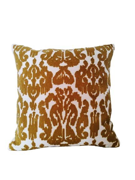 Embroidered Cushion Cover – Gold & White Decorative Throw Pillow Size – 16x16 Inches | 1Pc - Image 2