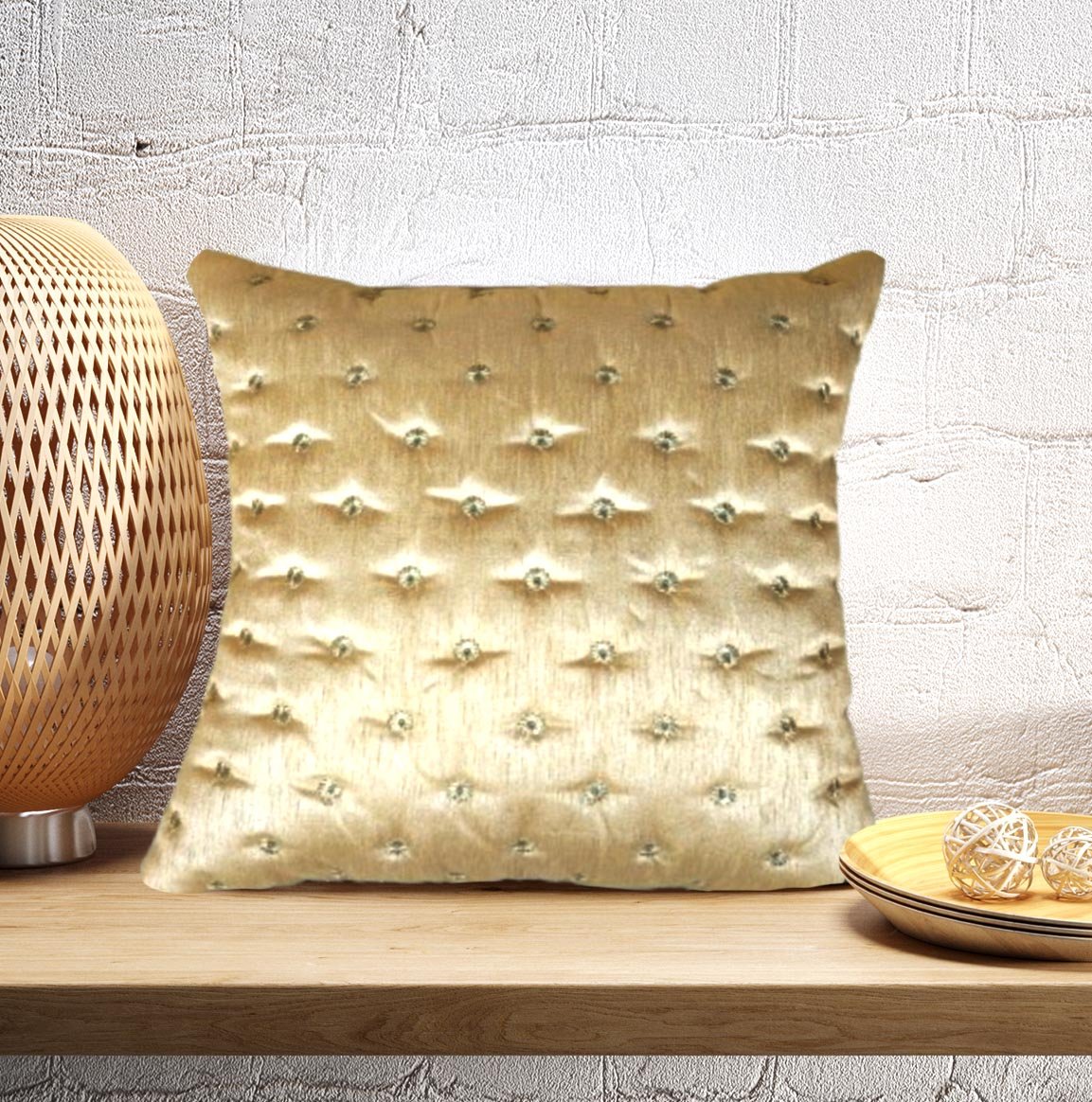 zari embroidery cushion cover 16x16 inch beige