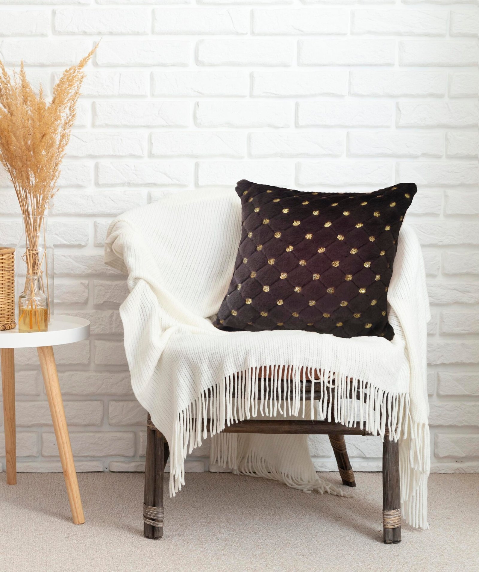 fur cushion cover 16x16 inch dark brown quilted sequins