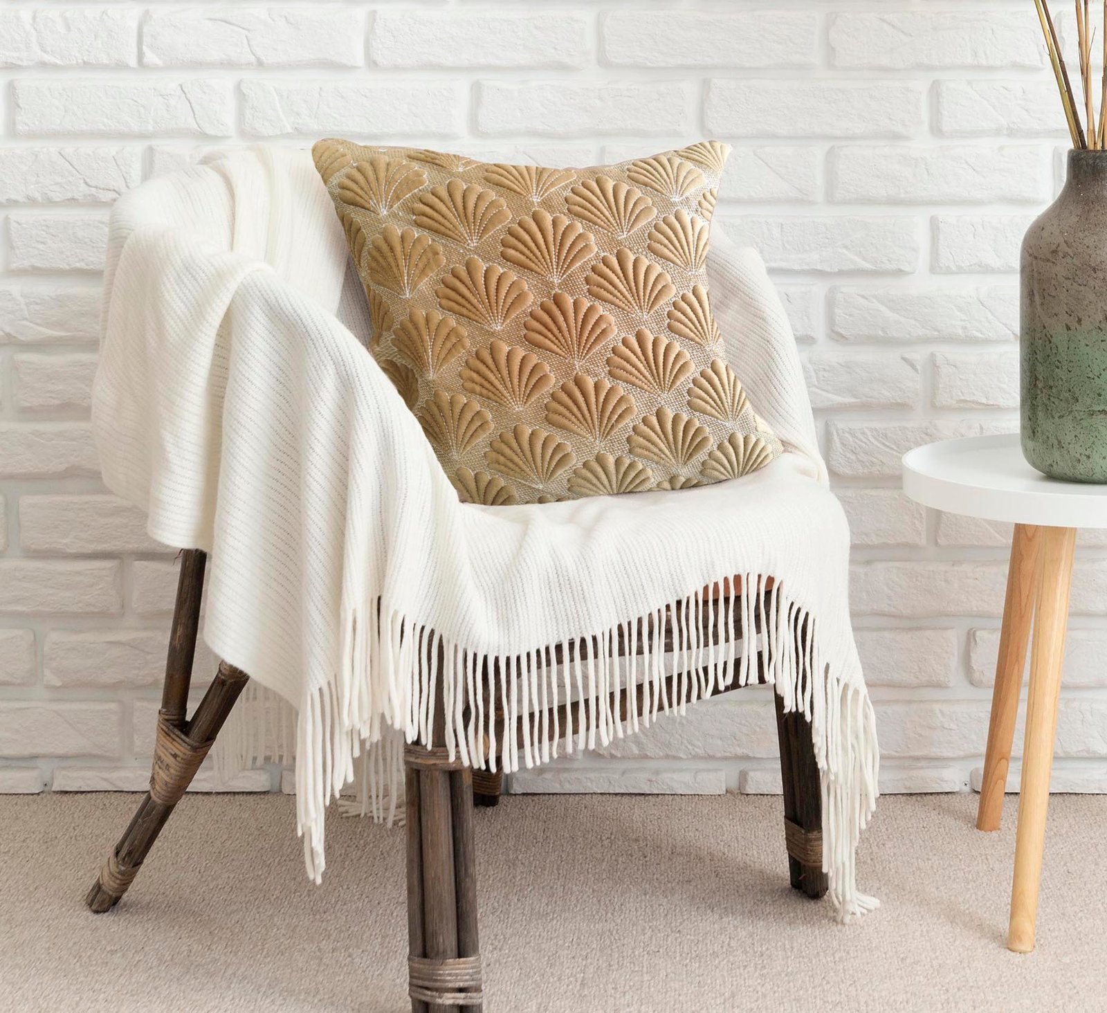 velvet cushion cover 16x16 inch beige quilted