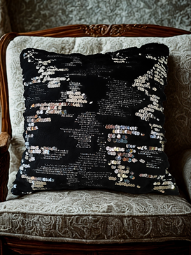 faux fur cushion cover 16x16 inch black silver sequin