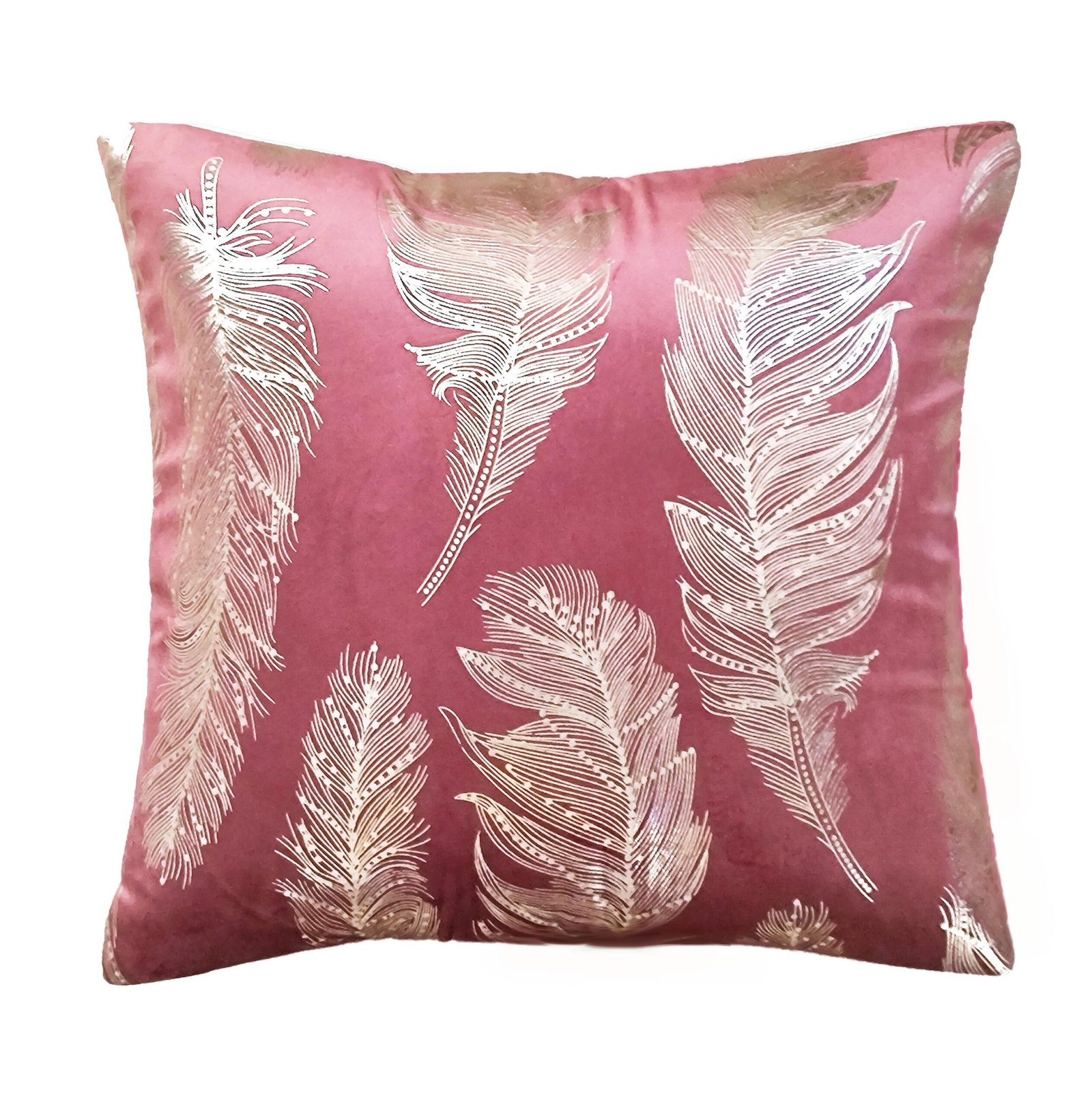 Velvet Cushion Cover with Silver Foil Feather Print – Soft Decorative Throw Pillow Cover for Sofa & Living Room (16x16 inch)"Pack of 2 - Image 2