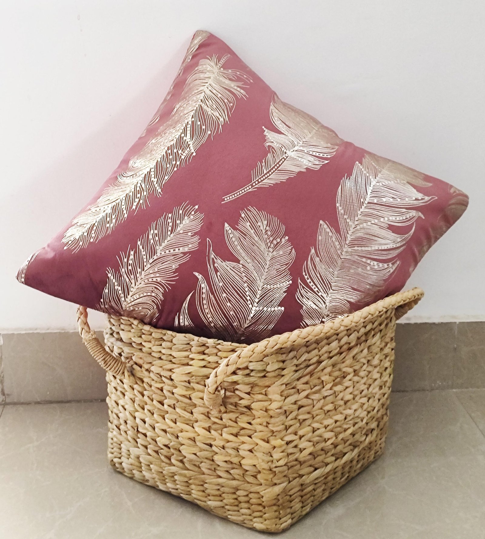 Velvet Cushion Cover with Silver Foil Feather Print – Soft Decorative Throw Pillow Cover for Sofa & Living Room (16x16 inch)"Pack of 2