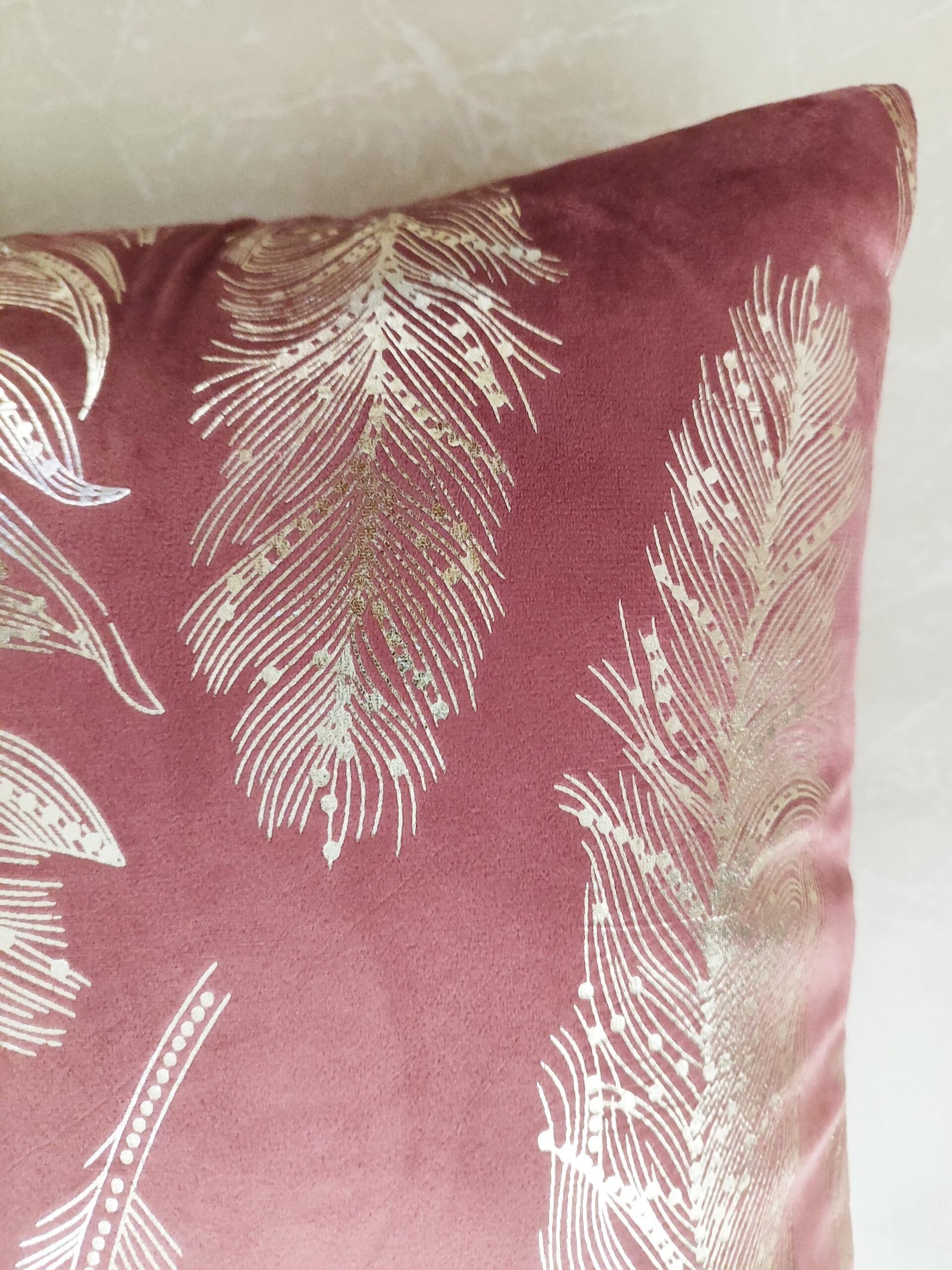 Velvet Cushion Cover with Silver Foil Feather Print – Soft Decorative Throw Pillow Cover for Sofa & Living Room (16x16 inch)"Pack of 2 - Image 3