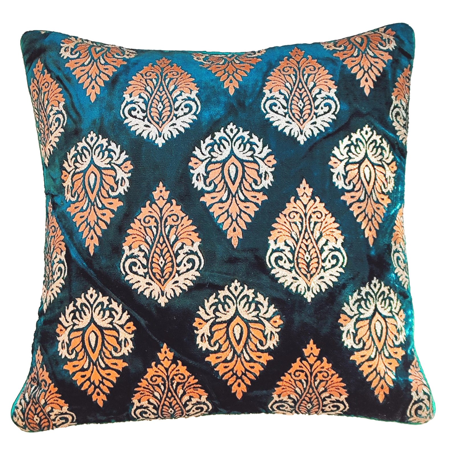 Premium Velvet Damask Cushion Cover – 16x16 inches – Beige & Gold | Luxurious Decorative Throw Pillow Cover for Sofa, Couch, or Bed (Pack of 1) - Image 2