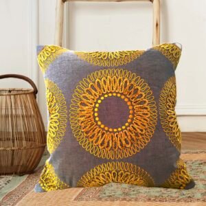 yellow embroidered cotton cushion cover 16x16 inch