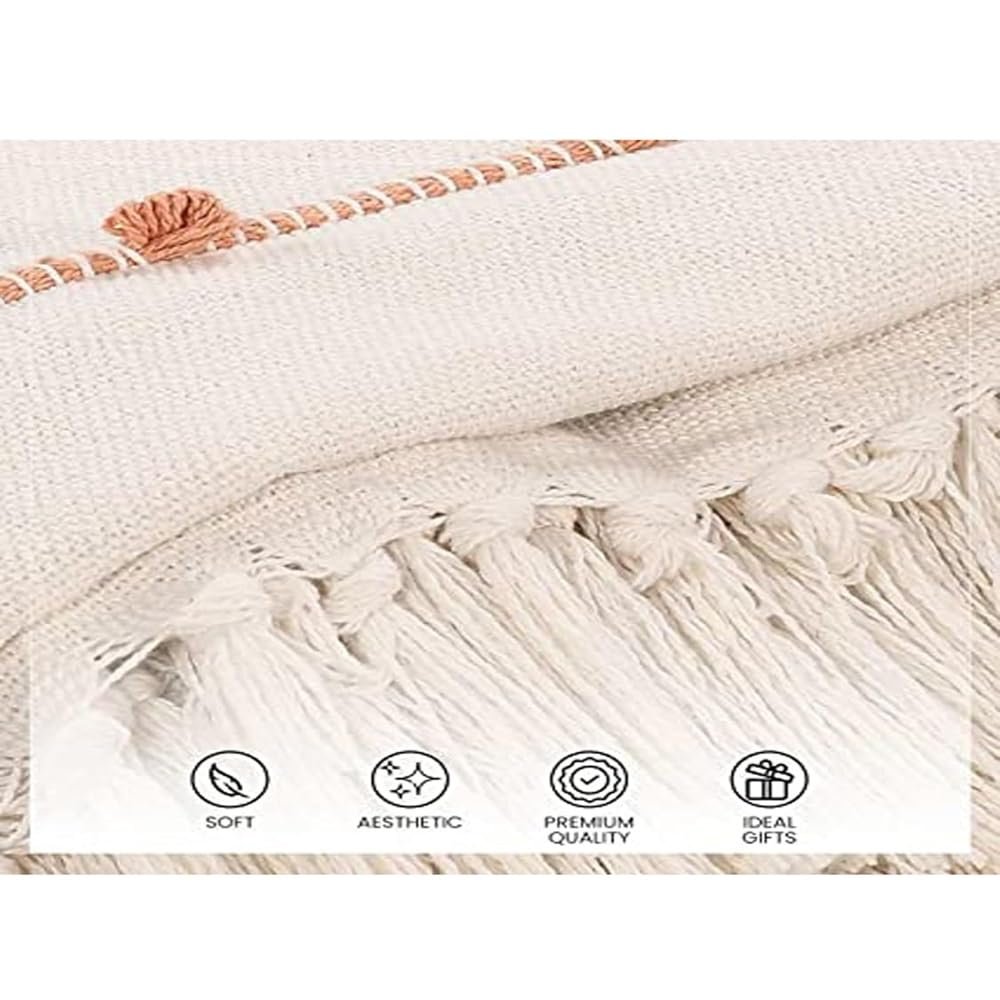 Striped Single cotton Throw Blanket with Tassels - Image 3