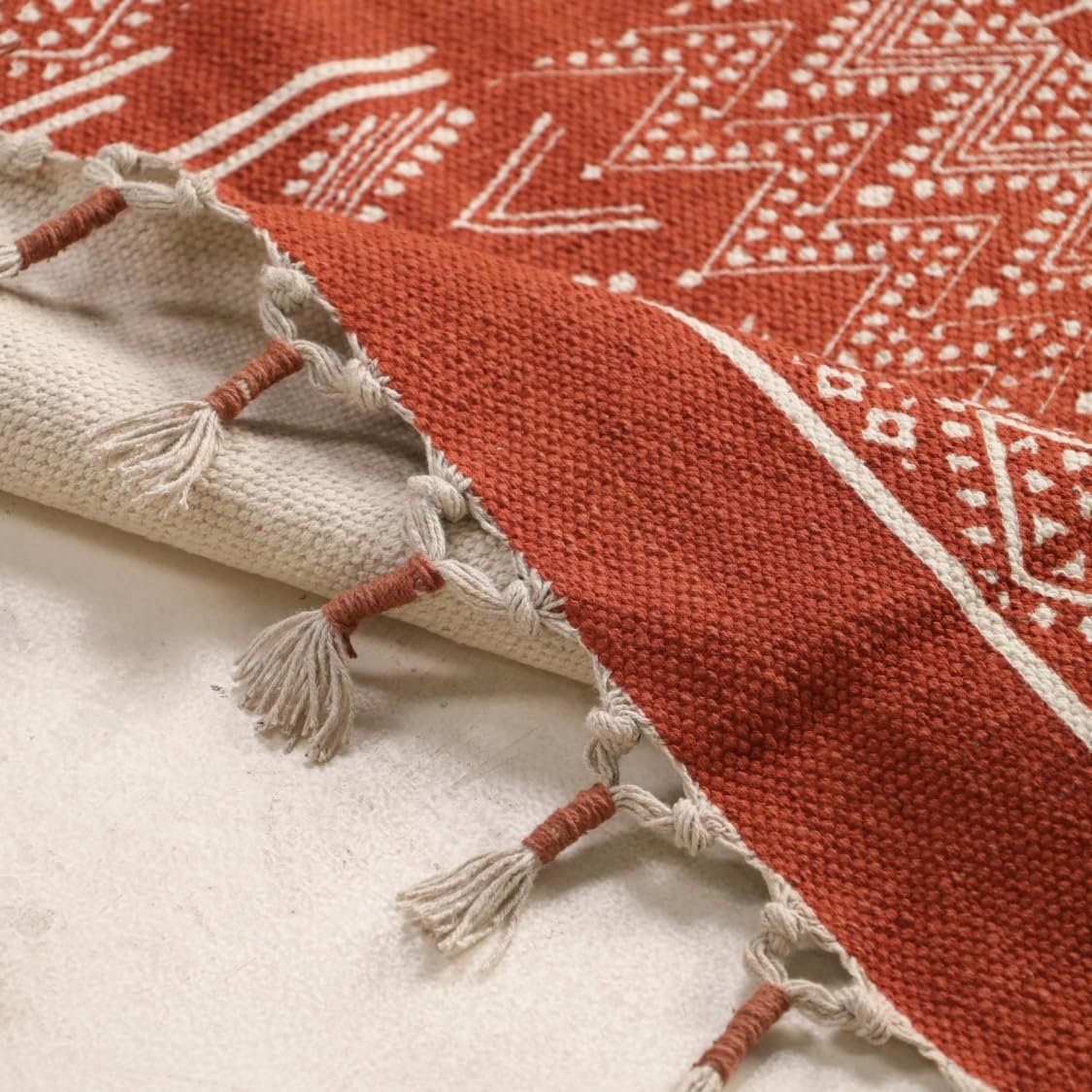 aipuri Handprinted Cotton Rugs for Living Room |Modern Durries for Living Room |Cotton Carpets for Living Room |Floor Rug for Bedroom|(Rust Brown, 3X5 ft) - Image 3