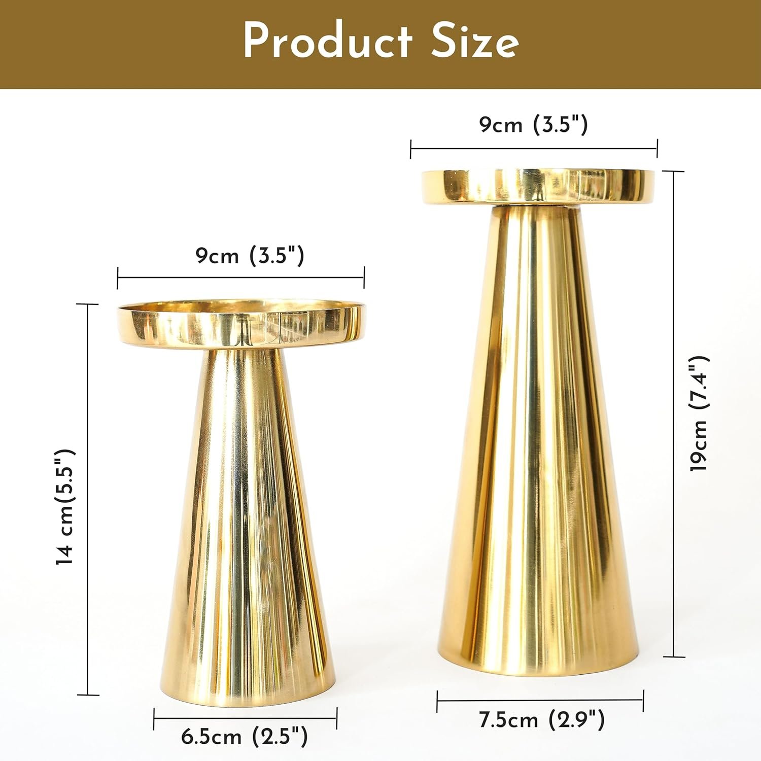 Golden Metal Pillar Candle Holder (Set of 2) - Image 2