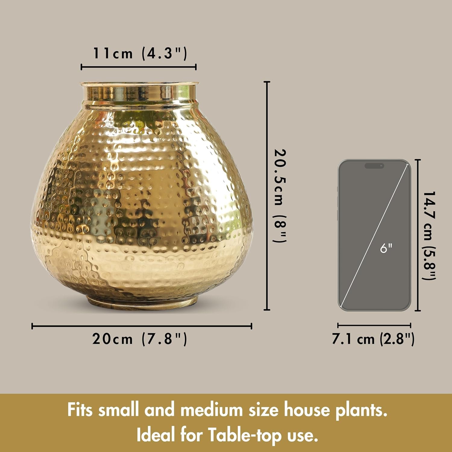 Elegant matki-shaped hammered metal vase, perfect for fresh or artificial flowers. Adds a modern yet traditional charm to your home, office, or gifting décor. - Image 2