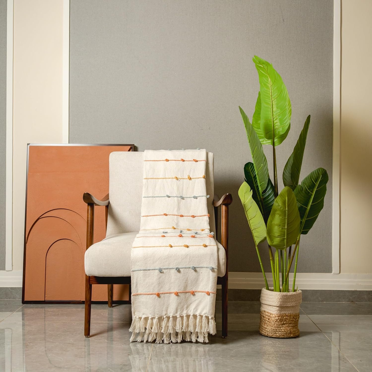 Striped Single cotton Throw Blanket with Tassels