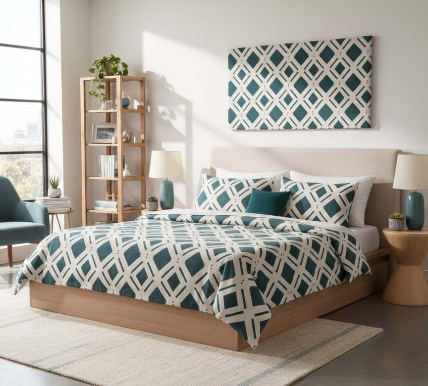 KALPS DECOR I Premium Super Soft Warm Bedsheet Set I Geometric Pattern I Pastal and Grey Diamond Pattern I with Matching 2 Pillowcases, Contemporary Bedroom Collection for Winters - Image 2