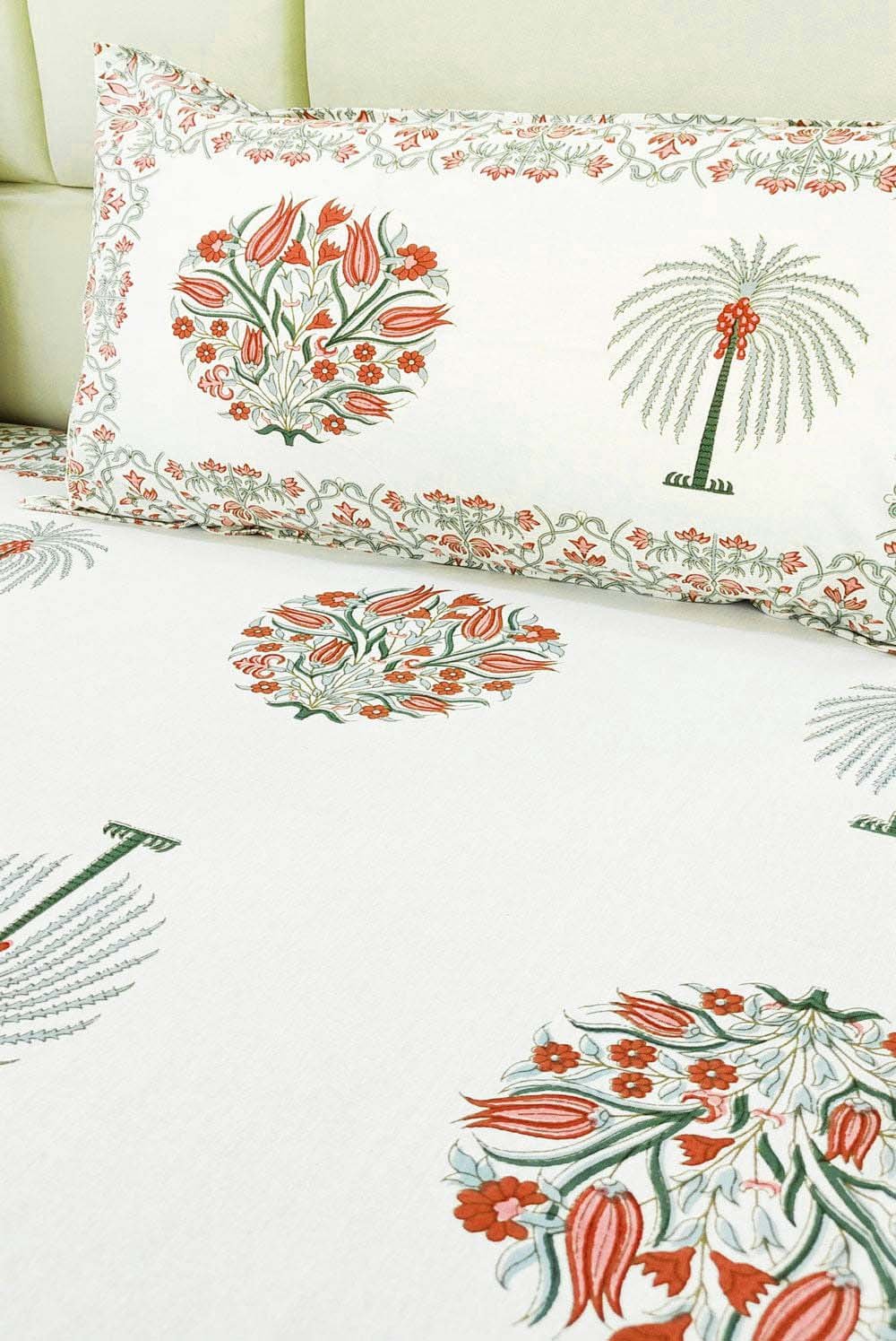 Premium White Floral Cotton Double Bedsheet Set King Size - Image 3