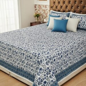 blue hand block print bedsheet double bed cotton