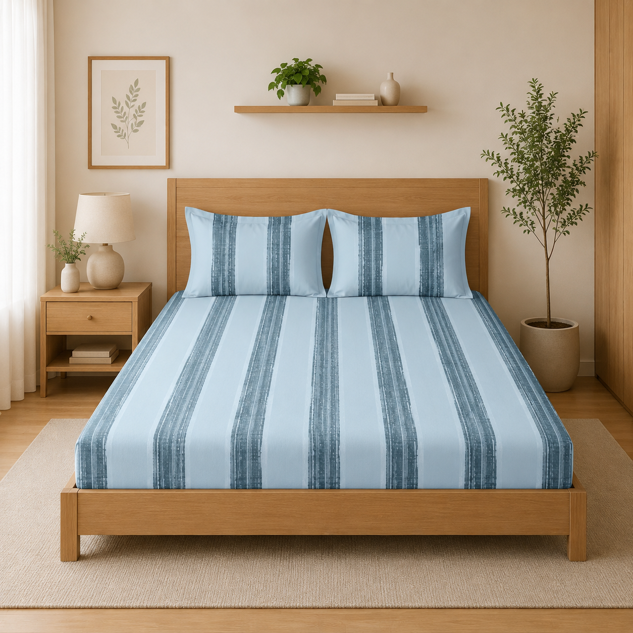 KALPS DECOR King Size Panel Blue Print Pure Cotton Bedsheet | 300 TC Premium Cotton | 108 x 108 Inches | Elegant Printed Bedsheet for Bedroom