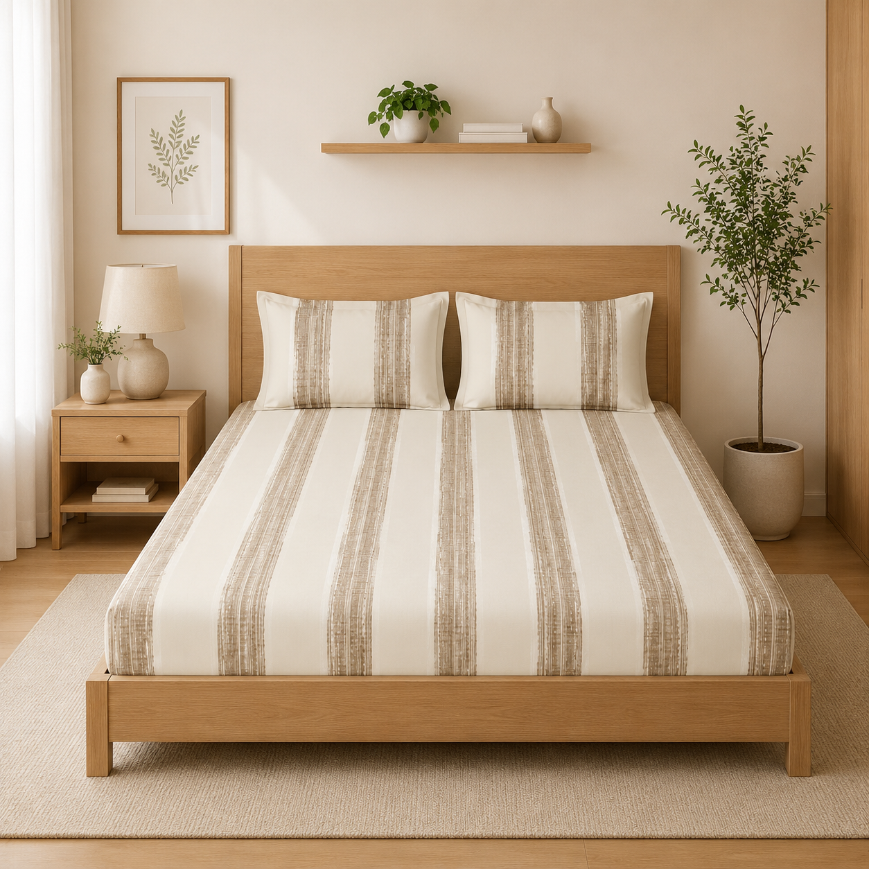 King Size Panel Print Pure Cotton Premium Bedsheet – 300 TC | 108 x 108 Inches I with 2 Pillow Covers