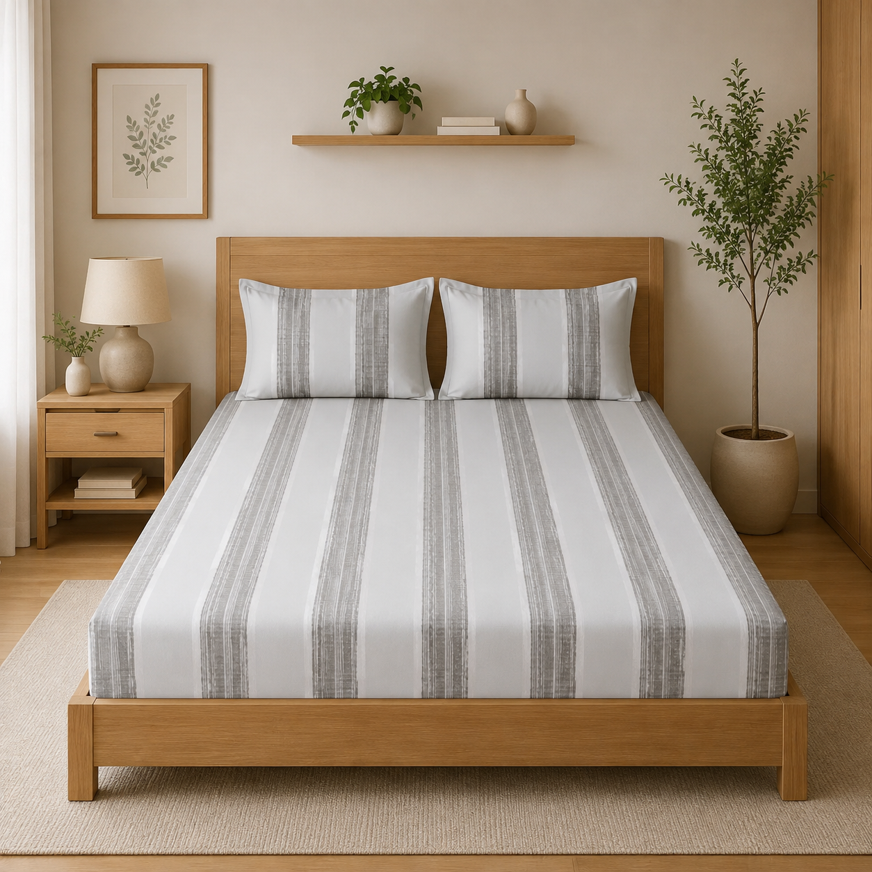King Size Panel Print Pure Cotton Premium Bedsheet – 300 TC | 108 x 108 Inches I with 2 Pillow Covers