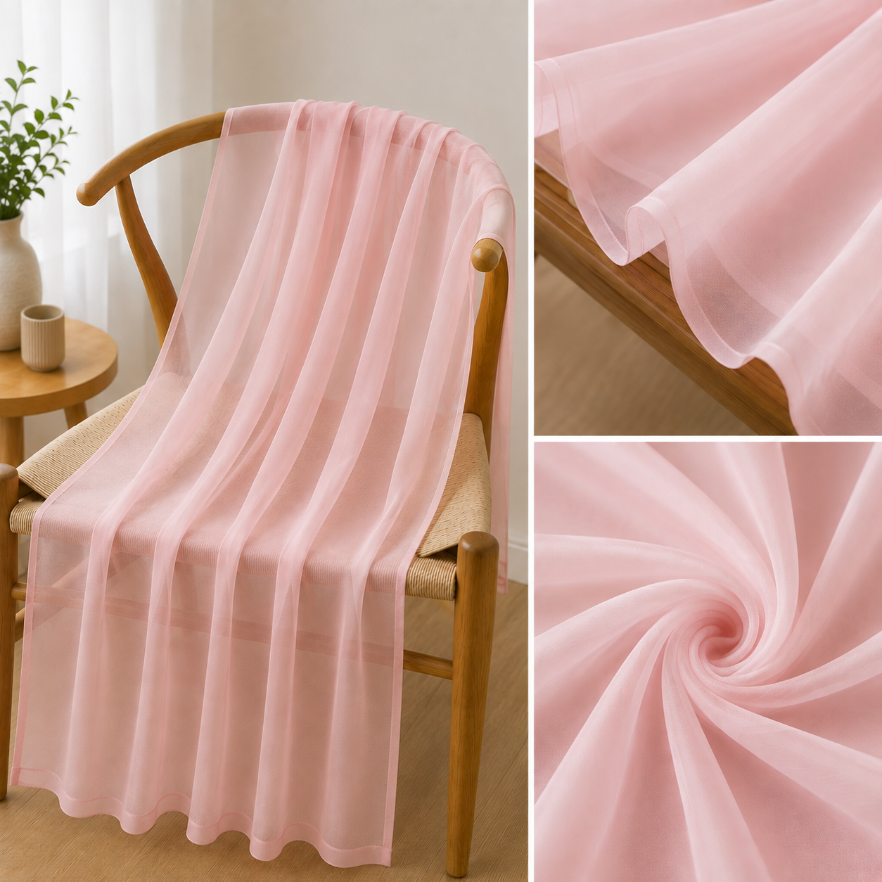 KALPS DECOR Blush Pink Sheer Organza Curtain | Elegant Transparent Window & Door Curtain Pack of 2 Size 7 Feet - Image 2