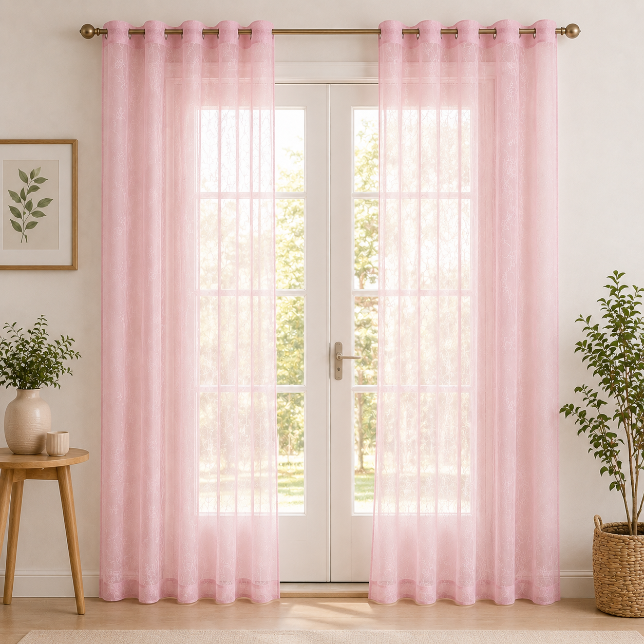 KALPS DECOR Soft Pink Sheer Organza Curtain | Elegant Transparent Window & Door Curtain Pack of 2 Size 7 Feet