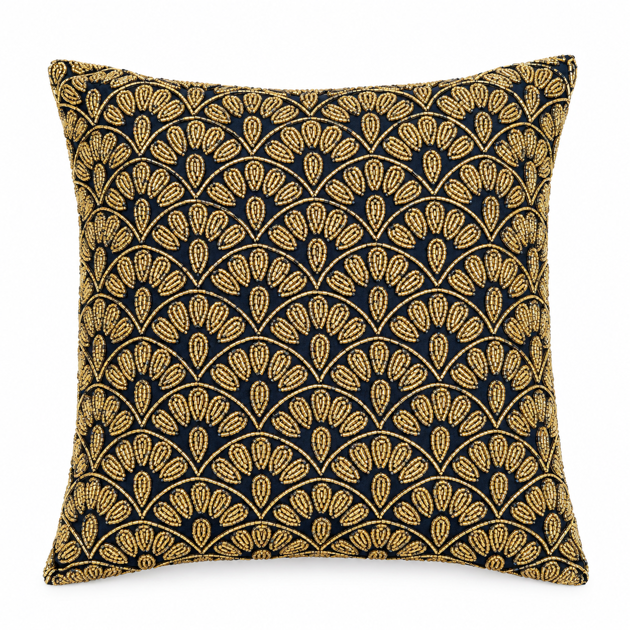 KALPS DECOR Black Velvet Cushion Cover 16 x 16 Inch | Luxury Golden Bead Work Embroidered Decorative Cushion Cover | Elegant Sofa, Bed & Living Room Home Decor | Pack of 1 - Image 2