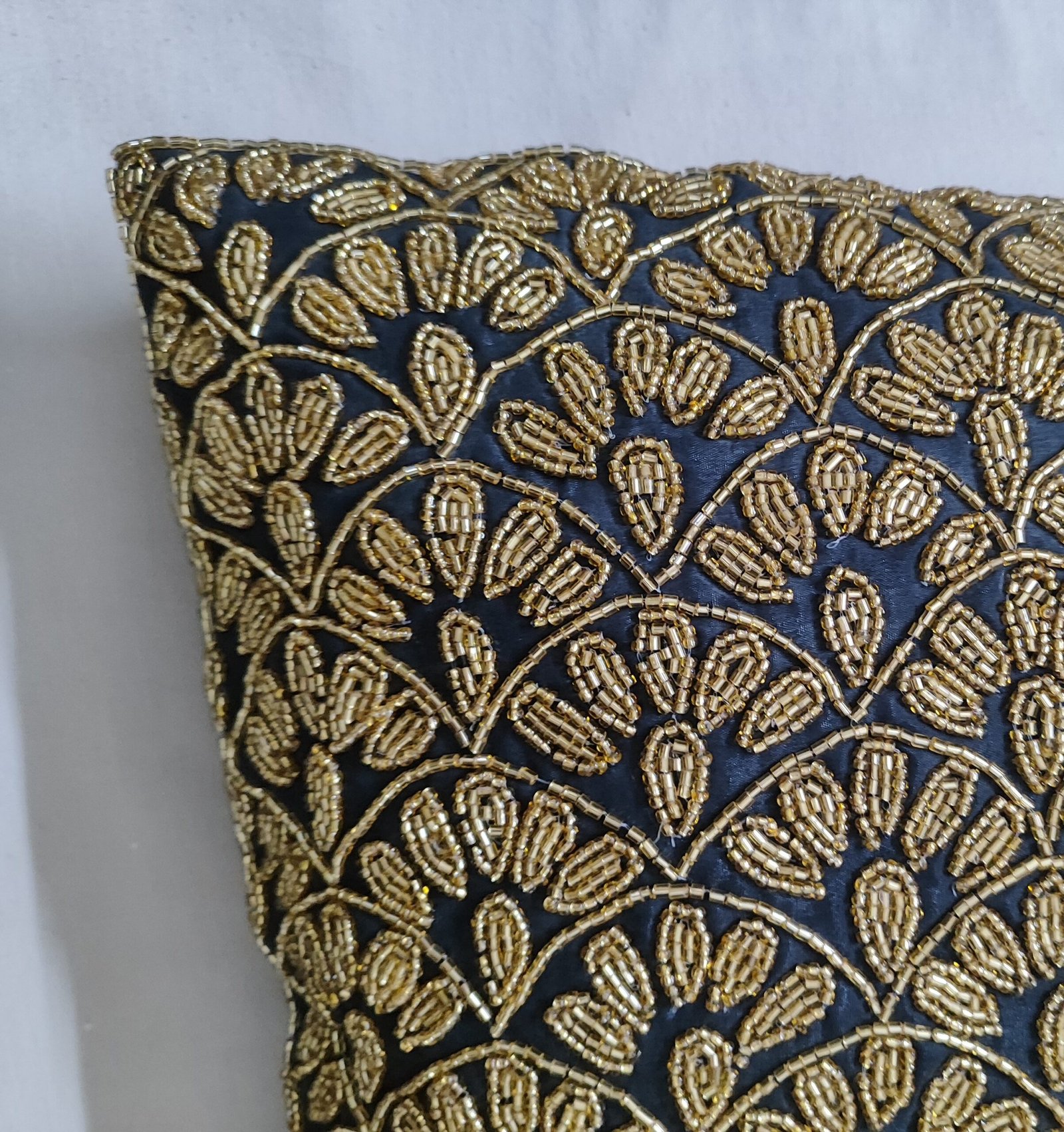 KALPS DECOR Black Velvet Cushion Cover 16 x 16 Inch | Luxury Golden Bead Work Embroidered Decorative Cushion Cover | Elegant Sofa, Bed & Living Room Home Decor | Pack of 1 - Image 3