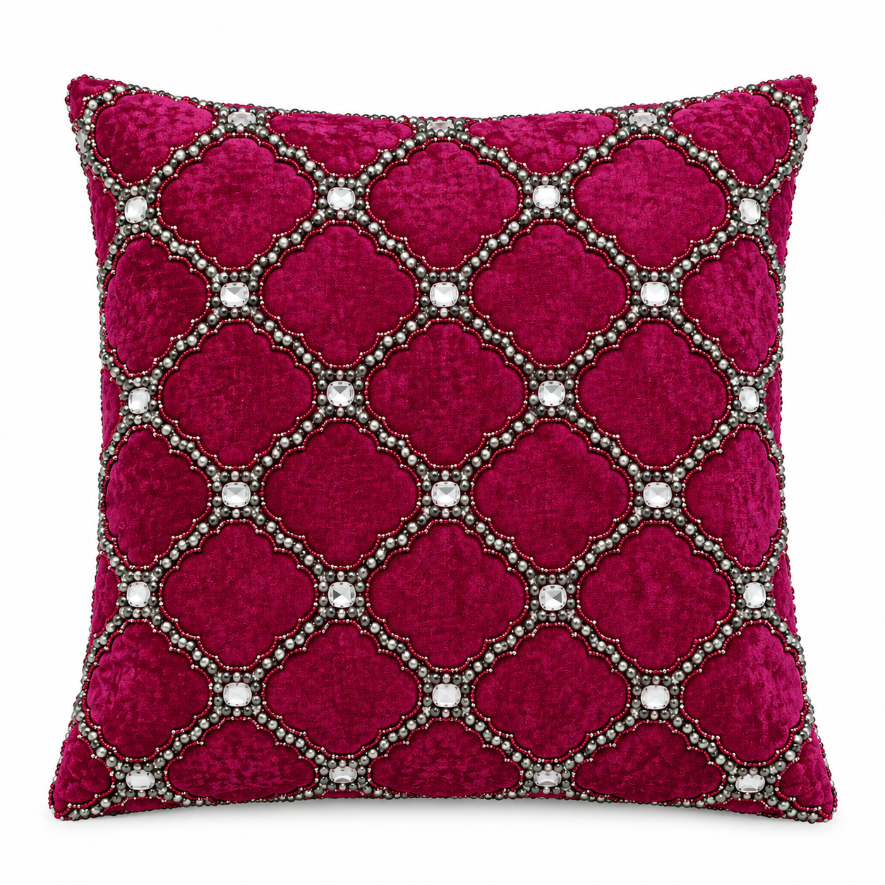 Wine Velvet Cushion Cover with Hand Work, 16 x 16 Inch | Kalps Decor - Image 2